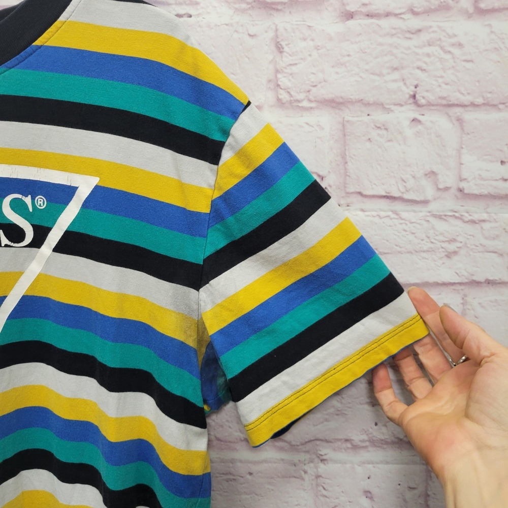 GUESS Originals Striped Logo Tshirt Mens Sz M Y2K Retro Streetwear Skater Casual - Picture 5 of 8